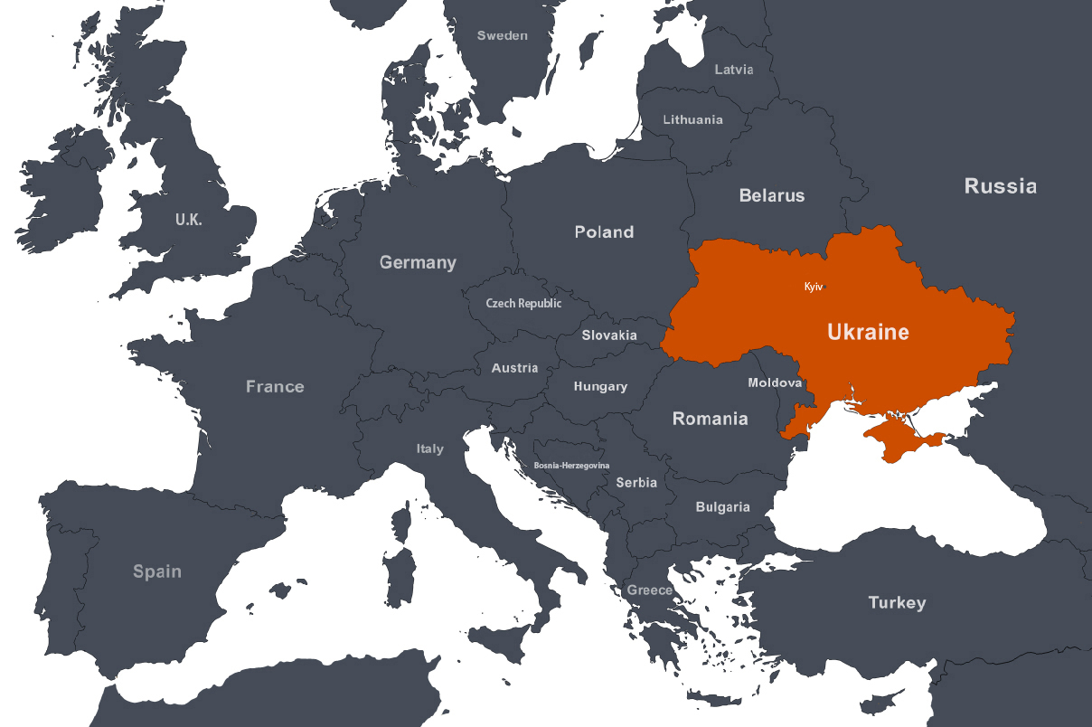 Map of Ukraine and neighboring countries